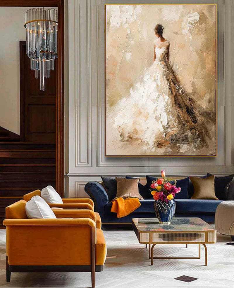 Modern Warm Tone Portrait Oil Painting Wall Art