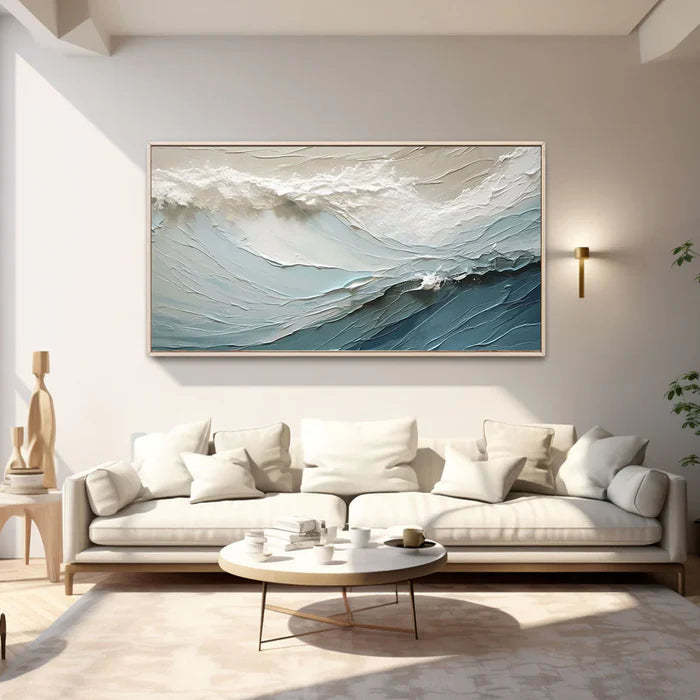 Cascading Ocean Layers Textured Ocean Wave Oil Painting Wall Art