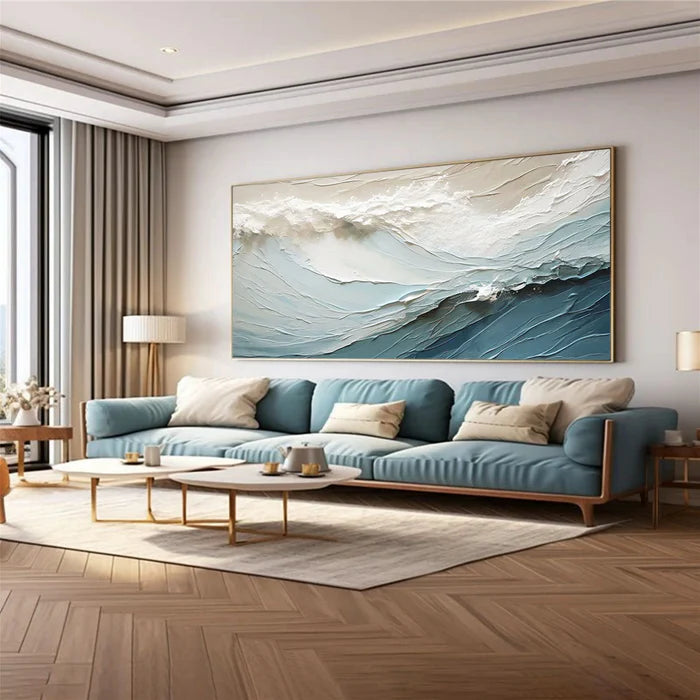 Cascading Ocean Layers Textured Ocean Wave Oil Painting Wall Art