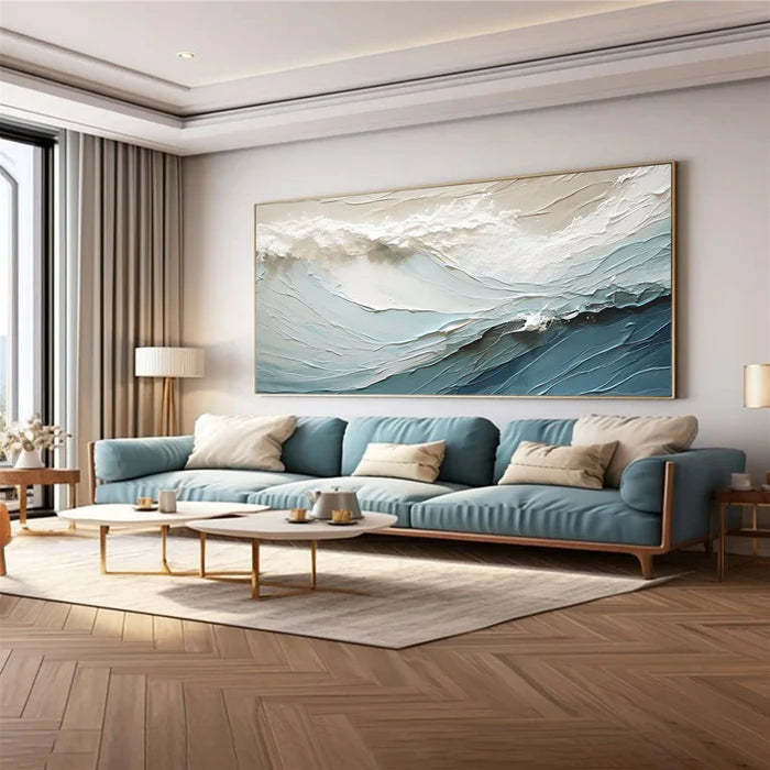 Cascading Ocean Layers Textured Ocean Wave Oil Painting Wall Art