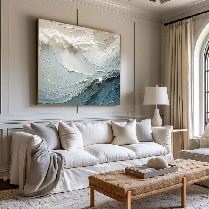 Cascading Ocean Layers Textured Ocean Wave Oil Painting Wall Art