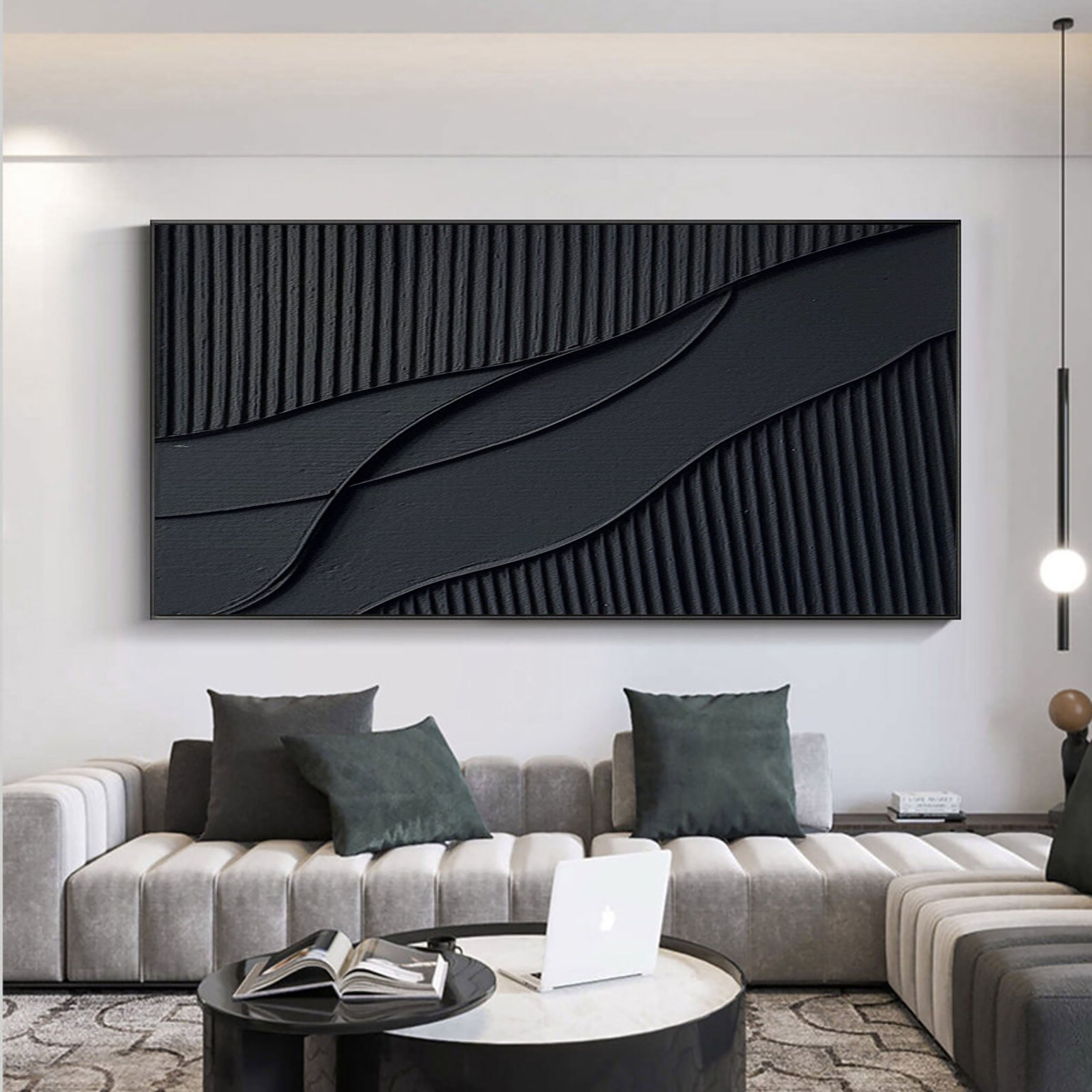 Rhythms of Shadow Minimalist Black Texture Abstract Wall Art
