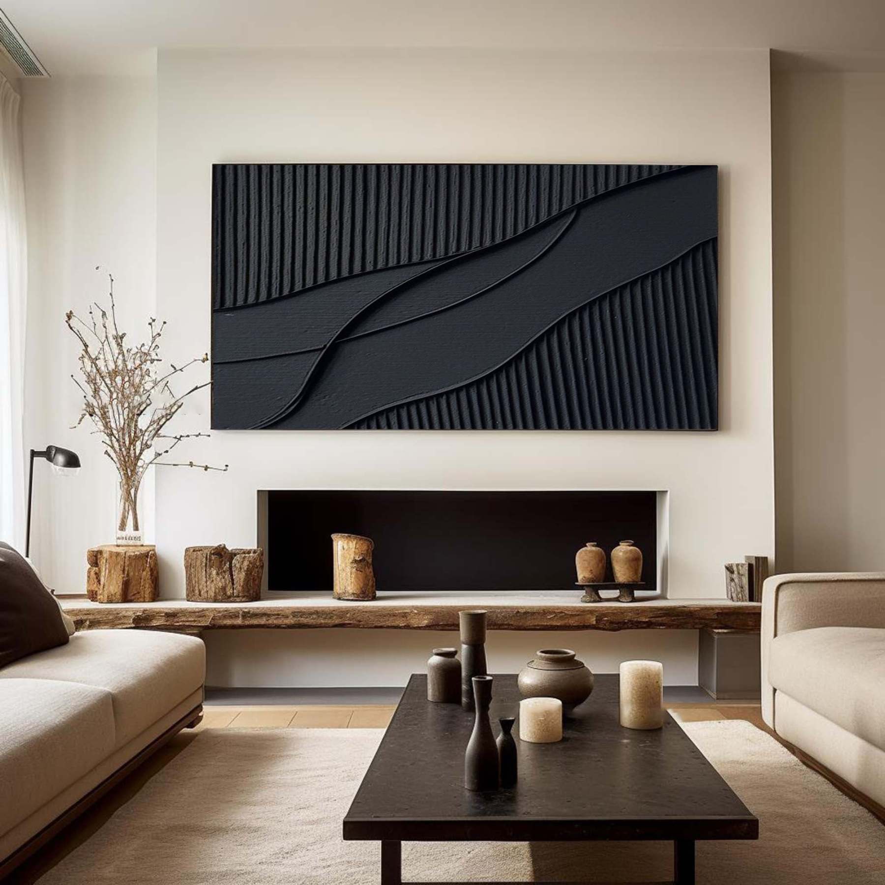 Rhythms of Shadow Minimalist Black Texture Abstract Wall Art