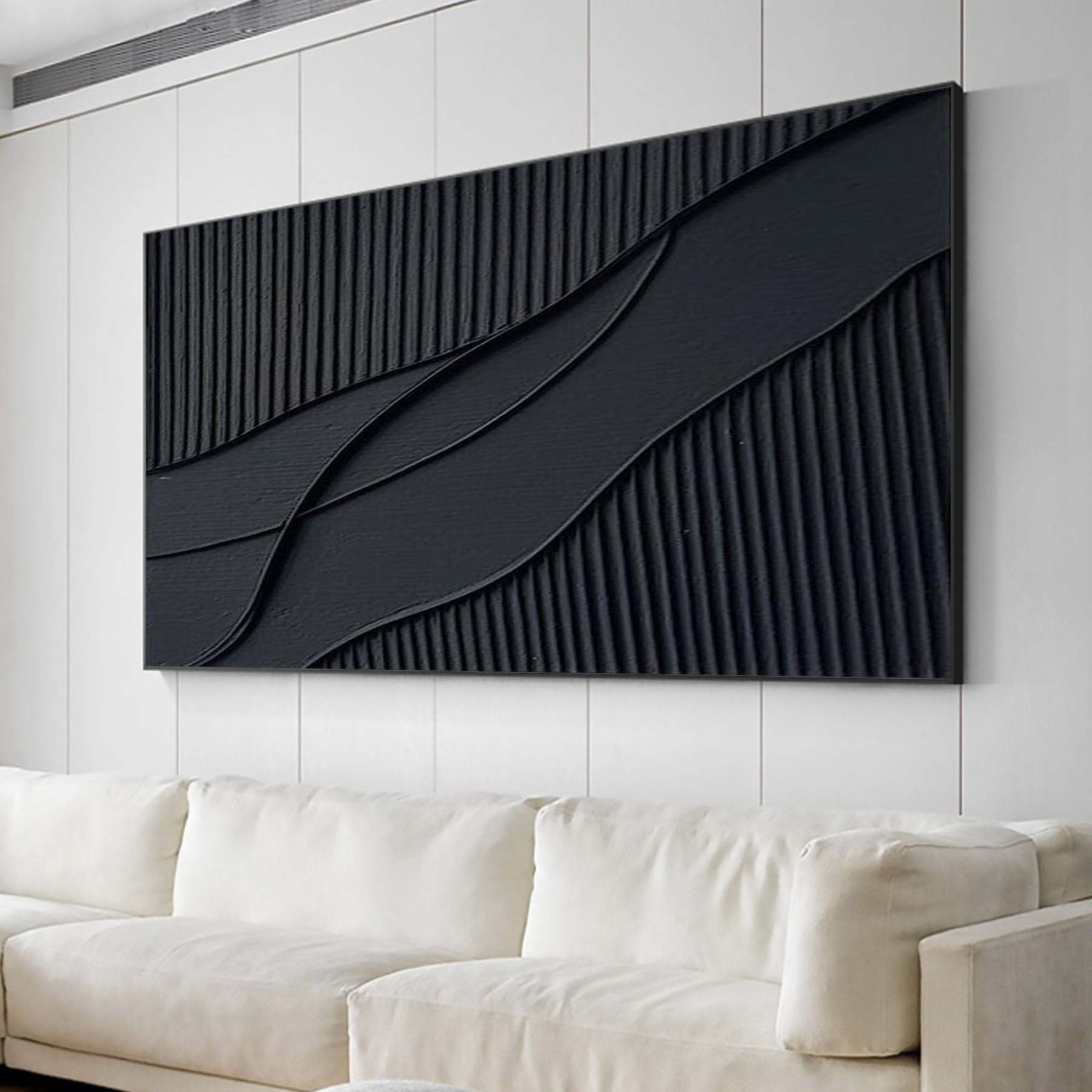 Rhythms of Shadow Minimalist Black Texture Abstract Wall Art