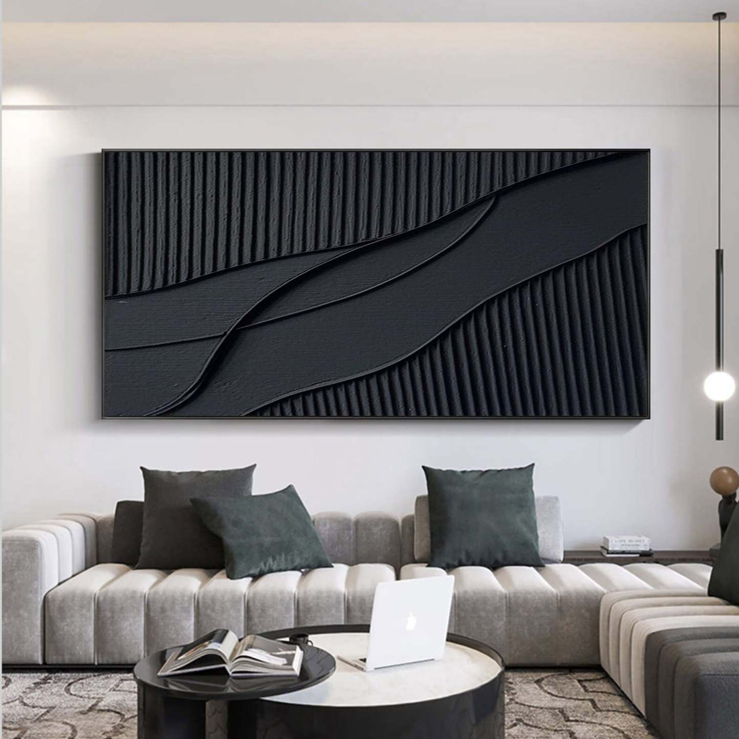 Rhythms of Shadow Minimalist Black Texture Abstract Wall Art