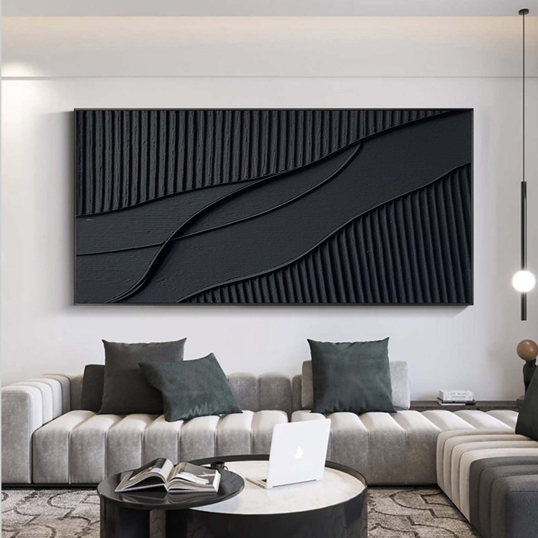 Rhythms of Shadow Minimalist Black Texture Abstract Wall Art