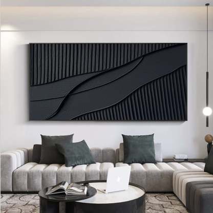 Rhythms of Shadow Minimalist Black Texture Abstract Wall Art
