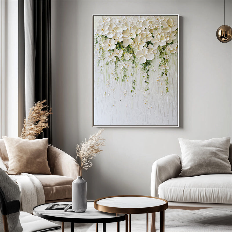 3D Hanging White Flower Cluster Texture Wall Art