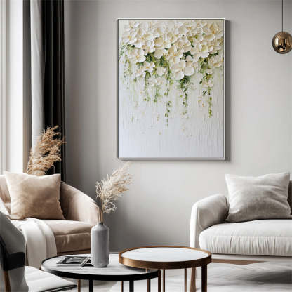 3D Hanging White Flower Cluster Texture Wall Art