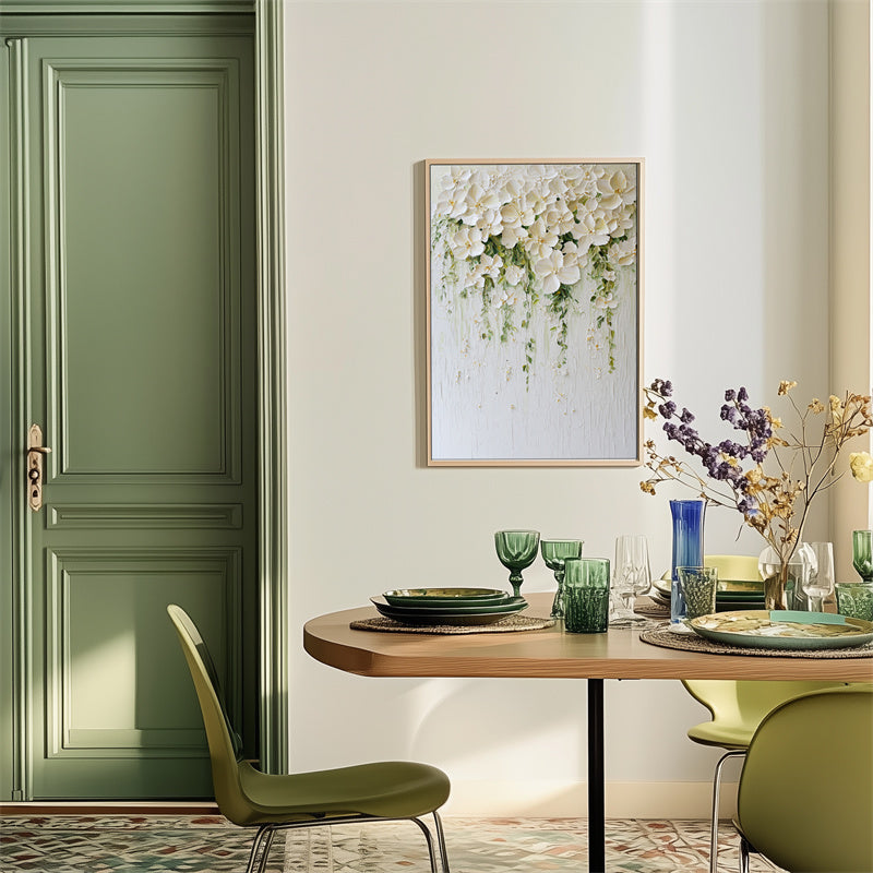 3D Hanging White Flower Cluster Texture Wall Art