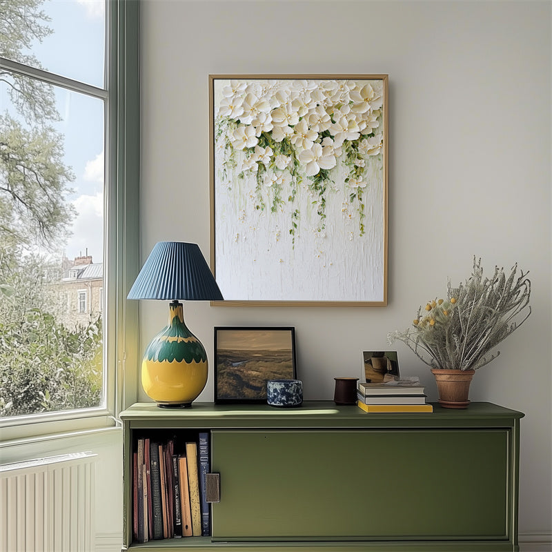 3D Hanging White Flower Cluster Texture Wall Art