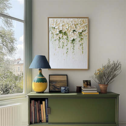 3D Hanging White Flower Cluster Texture Wall Art