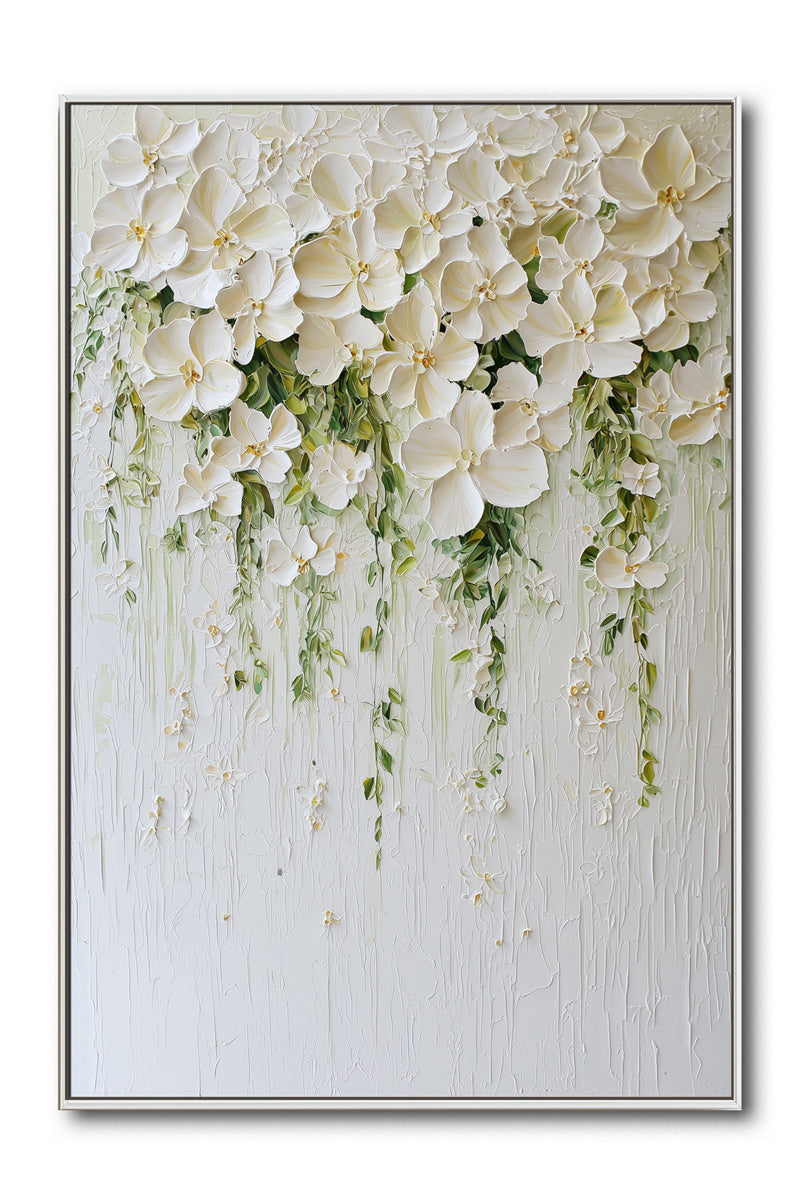 3D Hanging White Flower Cluster Texture Wall Art