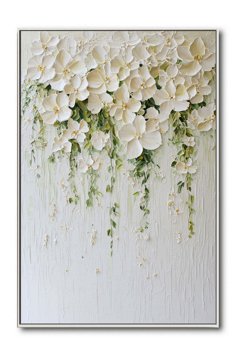 3D Hanging White Flower Cluster Texture Wall Art