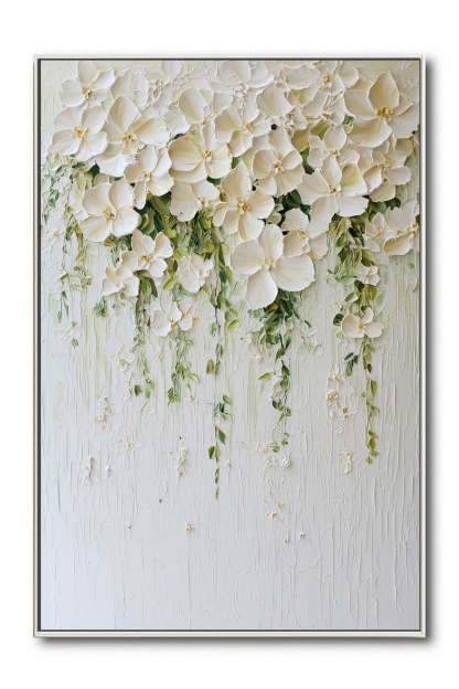 3D Hanging White Flower Cluster Texture Wall Art