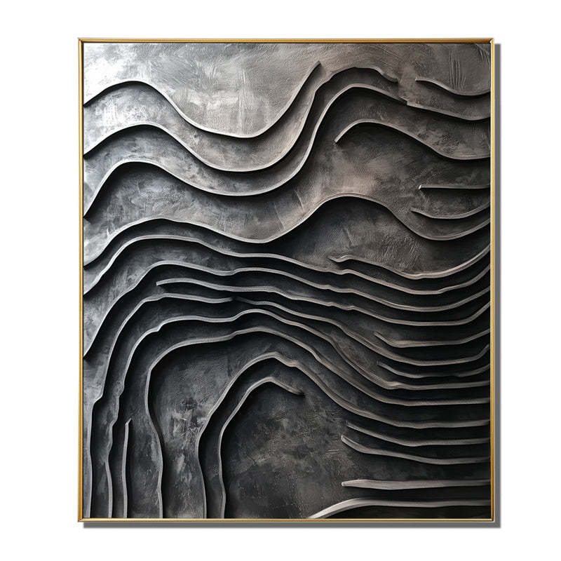 Erosion of Time Deep Grey Wave Textured Abstract Wall Art