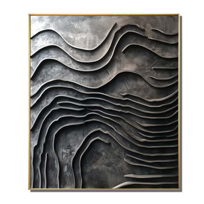 Erosion of Time Deep Grey Wave Textured Abstract Wall Art
