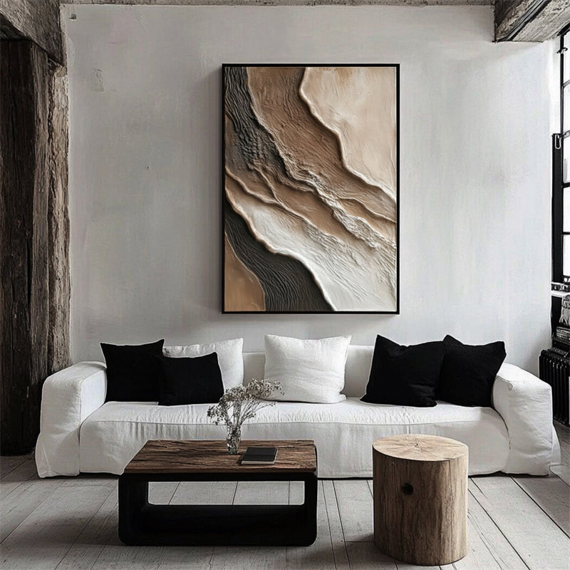 Abstract Textured Wall Art Earth Tone Flowing Layered Canvas Painting