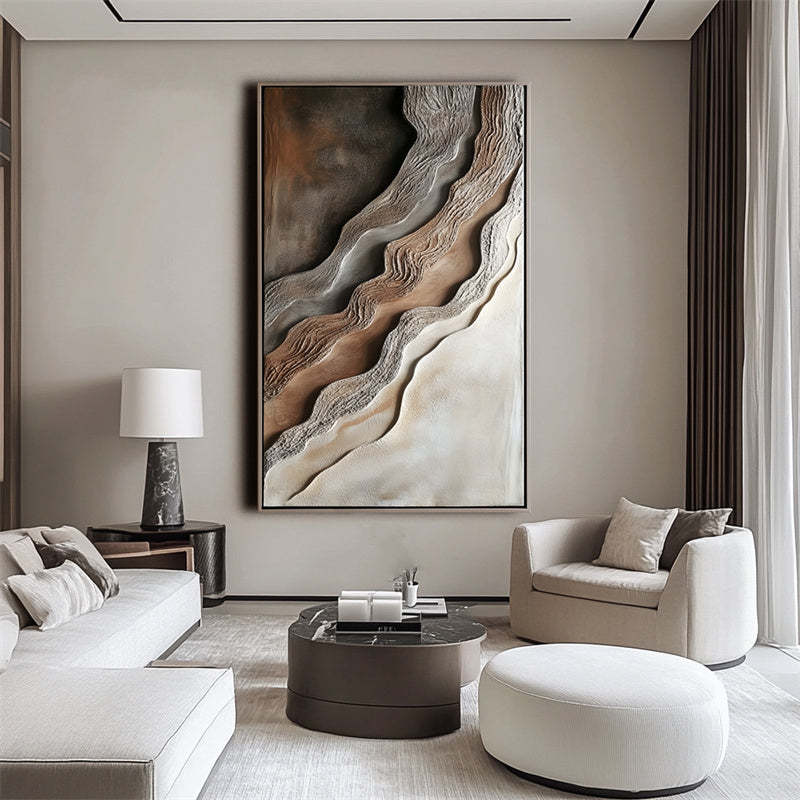 Layered Horizon Minimalist 3D Oil Painting Wall Mural