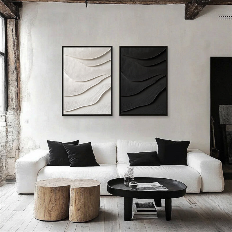 3D Black Textured Minimalist Abstract Wave Design Wall Art