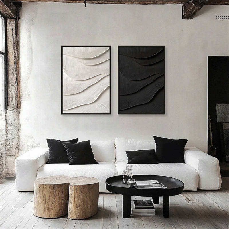 3D Black Textured Minimalist Abstract Wave Design Wall Art
