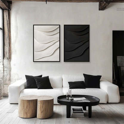 3D Black Textured Minimalist Abstract Wave Design Wall Art