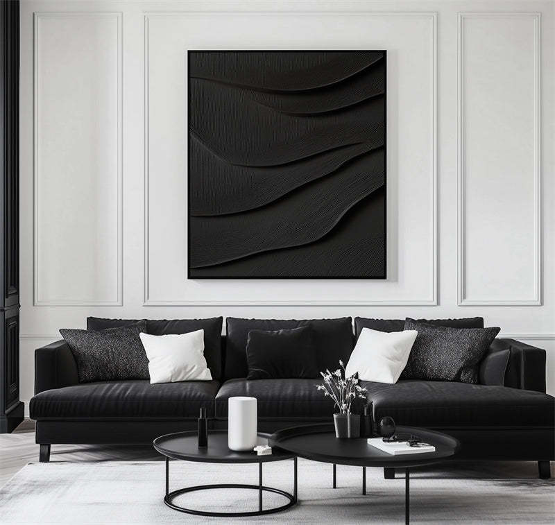 3D Black Textured Minimalist Abstract Wave Design Wall Art
