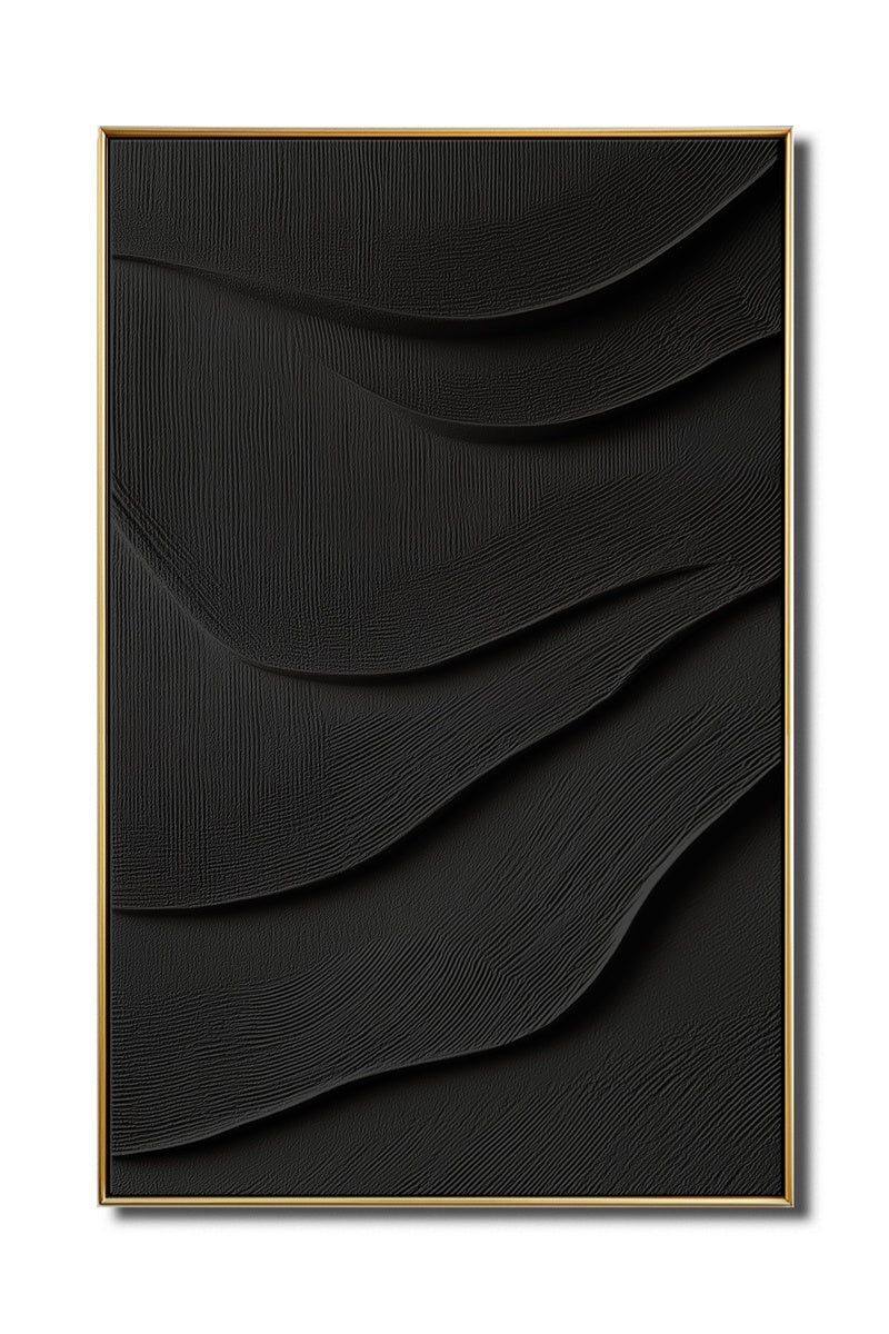 3D Black Textured Minimalist Abstract Wave Design Wall Art