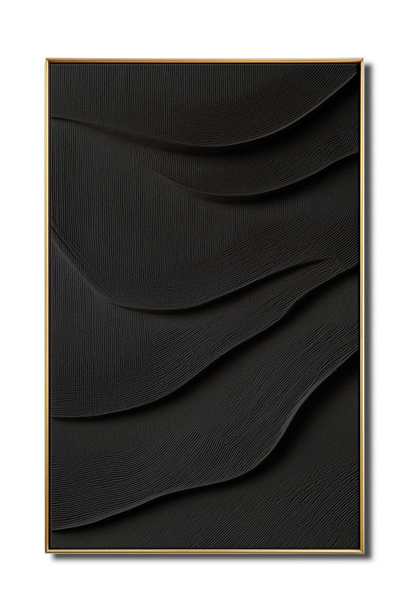 3D Black Textured Minimalist Abstract Wave Design Wall Art