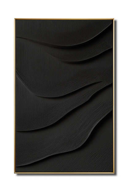 3D Black Textured Minimalist Abstract Wave Design Wall Art