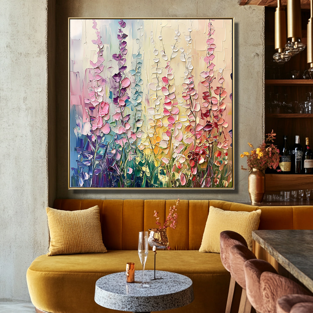 Blooming Symphony Abstract Texture Wall Art Colorful Flower Clusters