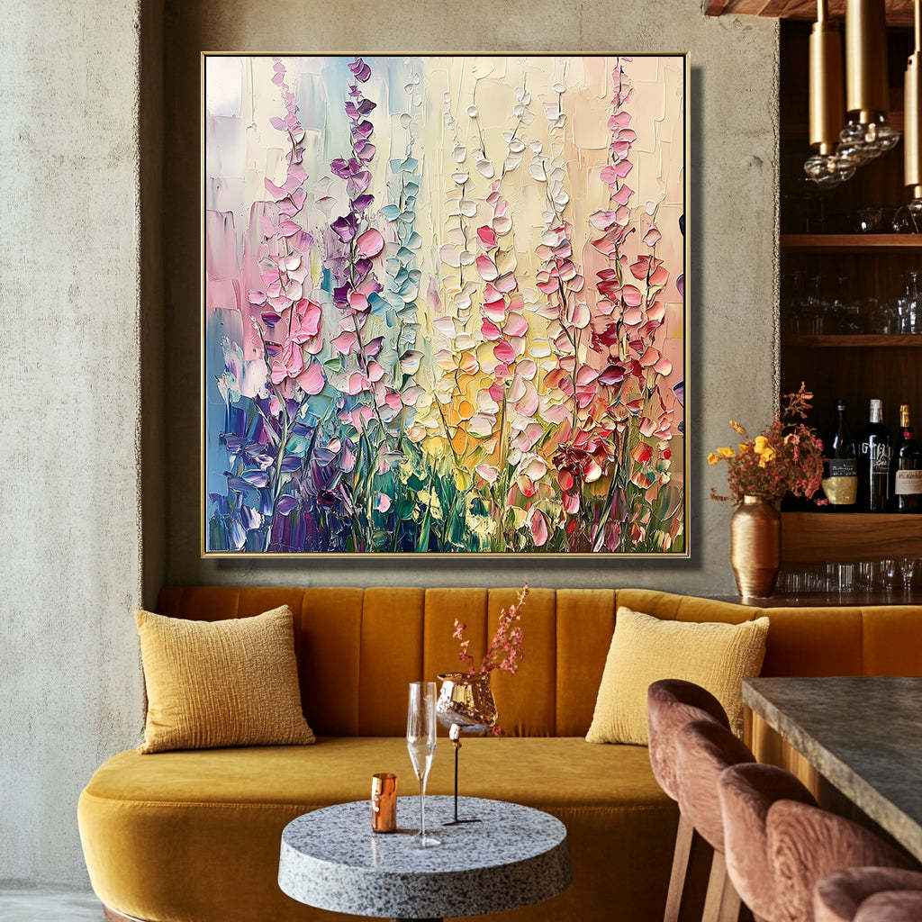 Blooming Symphony Abstract Texture Wall Art Colorful Flower Clusters