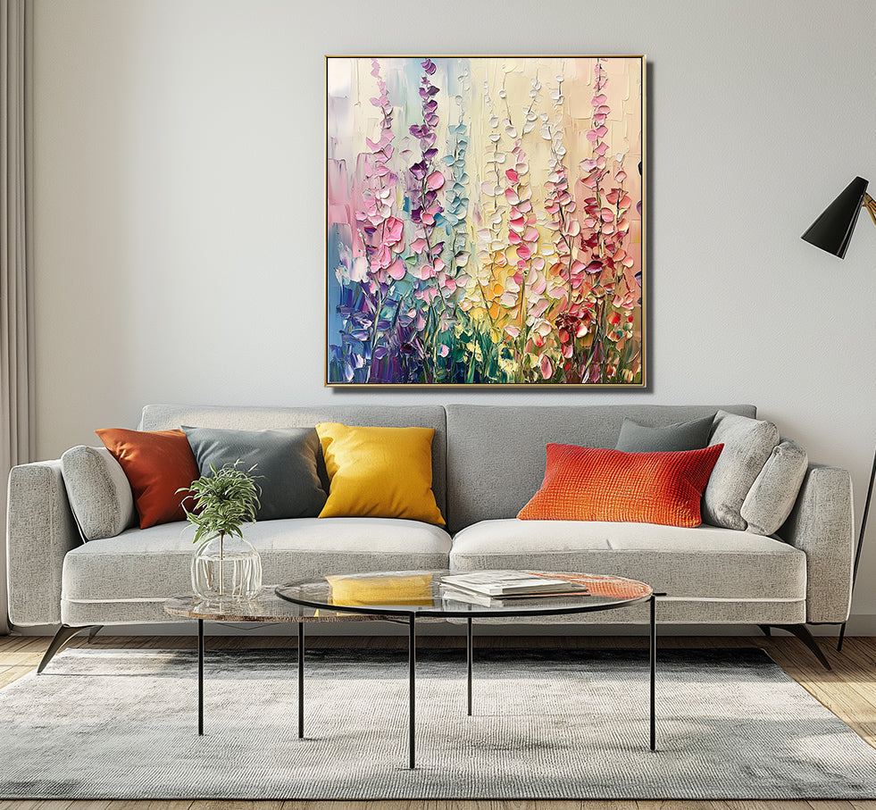 Blooming Symphony Abstract Texture Wall Art Colorful Flower Clusters