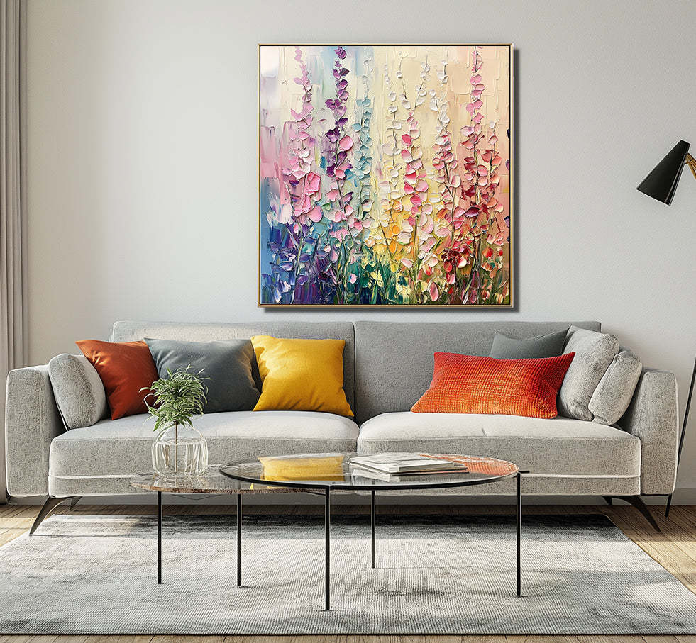 Blooming Symphony Abstract Texture Wall Art Colorful Flower Clusters