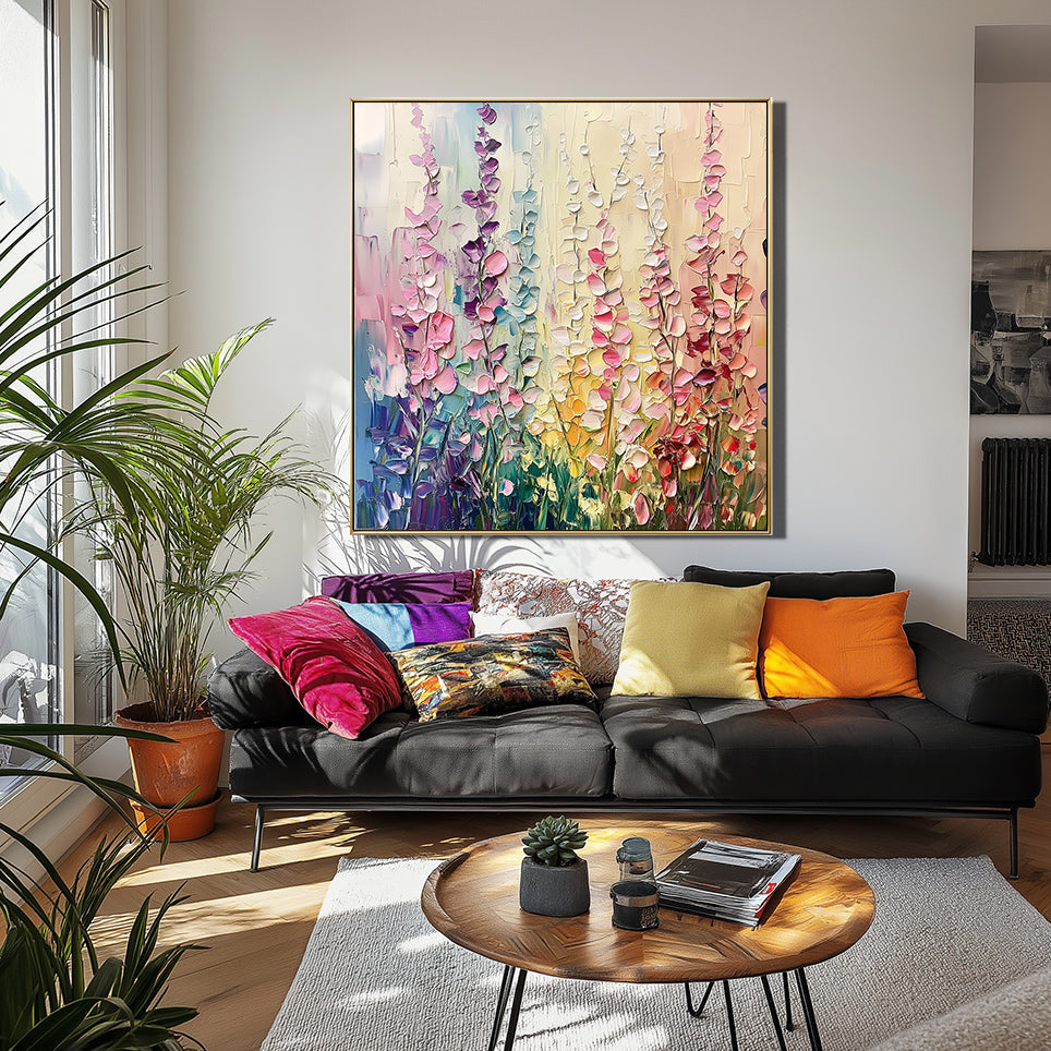 Blooming Symphony Abstract Texture Wall Art Colorful Flower Clusters