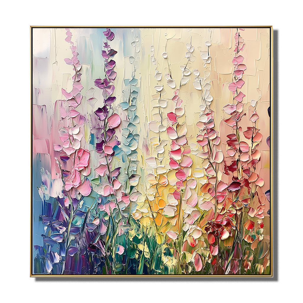 Blooming Symphony Abstract Texture Wall Art Colorful Flower Clusters