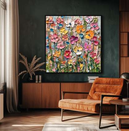 Garden Melody Vibrant Flower Abstract Wall Art Modern Decoration