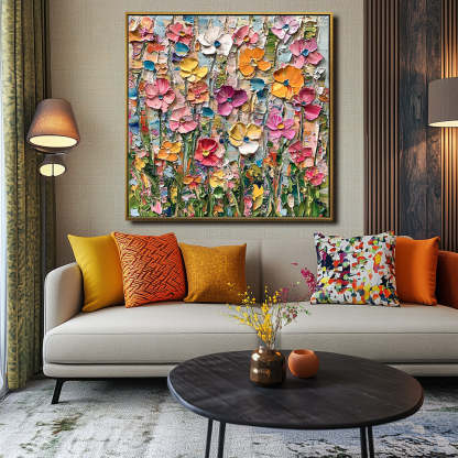 Garden Melody Vibrant Flower Abstract Wall Art Modern Decoration