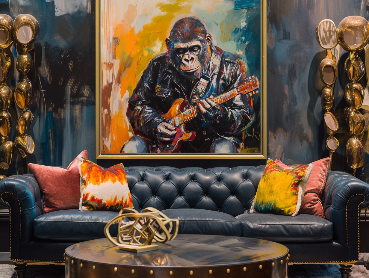 Rockstar Groove Gorilla Guitarist Abstract Color Oil Painting Wall Art