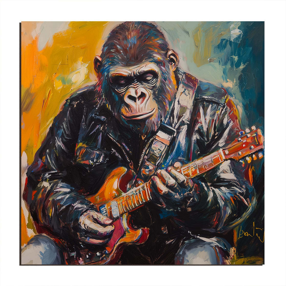 Rockstar Groove Gorilla Guitarist Abstract Color Oil Painting Wall Art