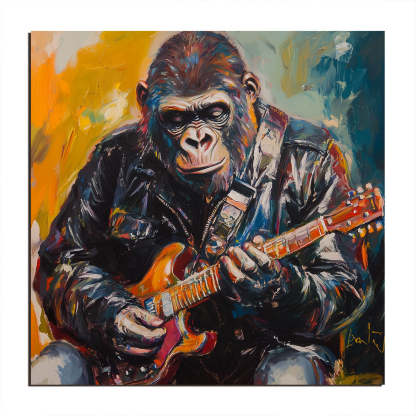 Rockstar Groove Gorilla Guitarist Abstract Color Oil Painting Wall Art