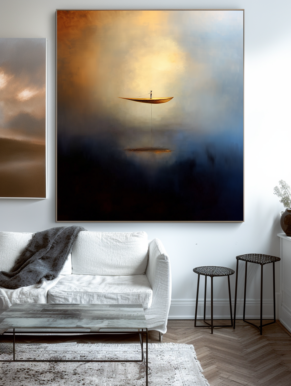 Ethereal Voyage Minimalist Abstract Boat Texture Oil Painting Wall Art