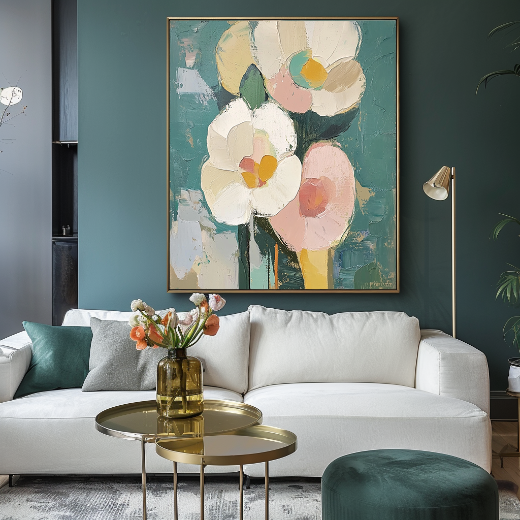 Blooms in Hues Abstract Texture Wall Art Pink and White Flowers