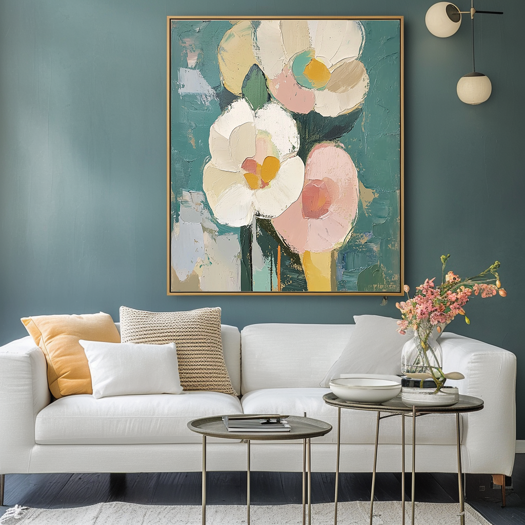 Blooms in Hues Abstract Texture Wall Art Pink and White Flowers