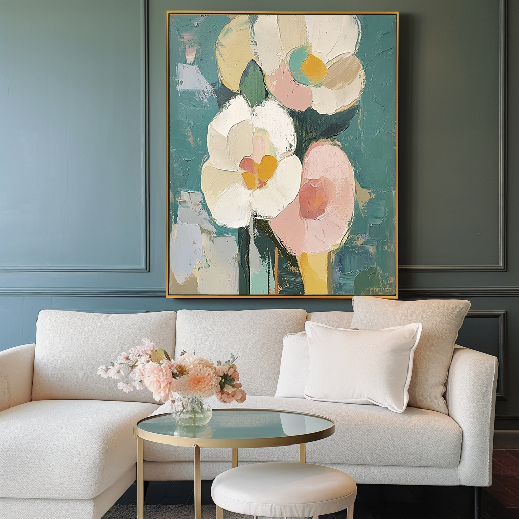 Blooms in Hues Abstract Texture Wall Art Pink and White Flowers