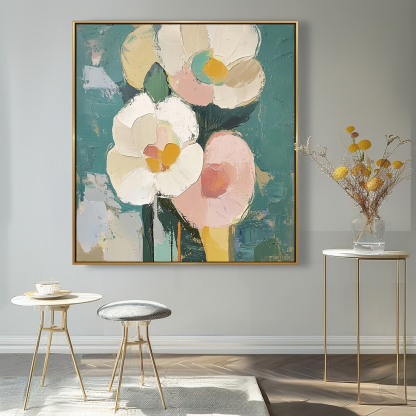 Blooms in Hues Abstract Texture Wall Art Pink and White Flowers