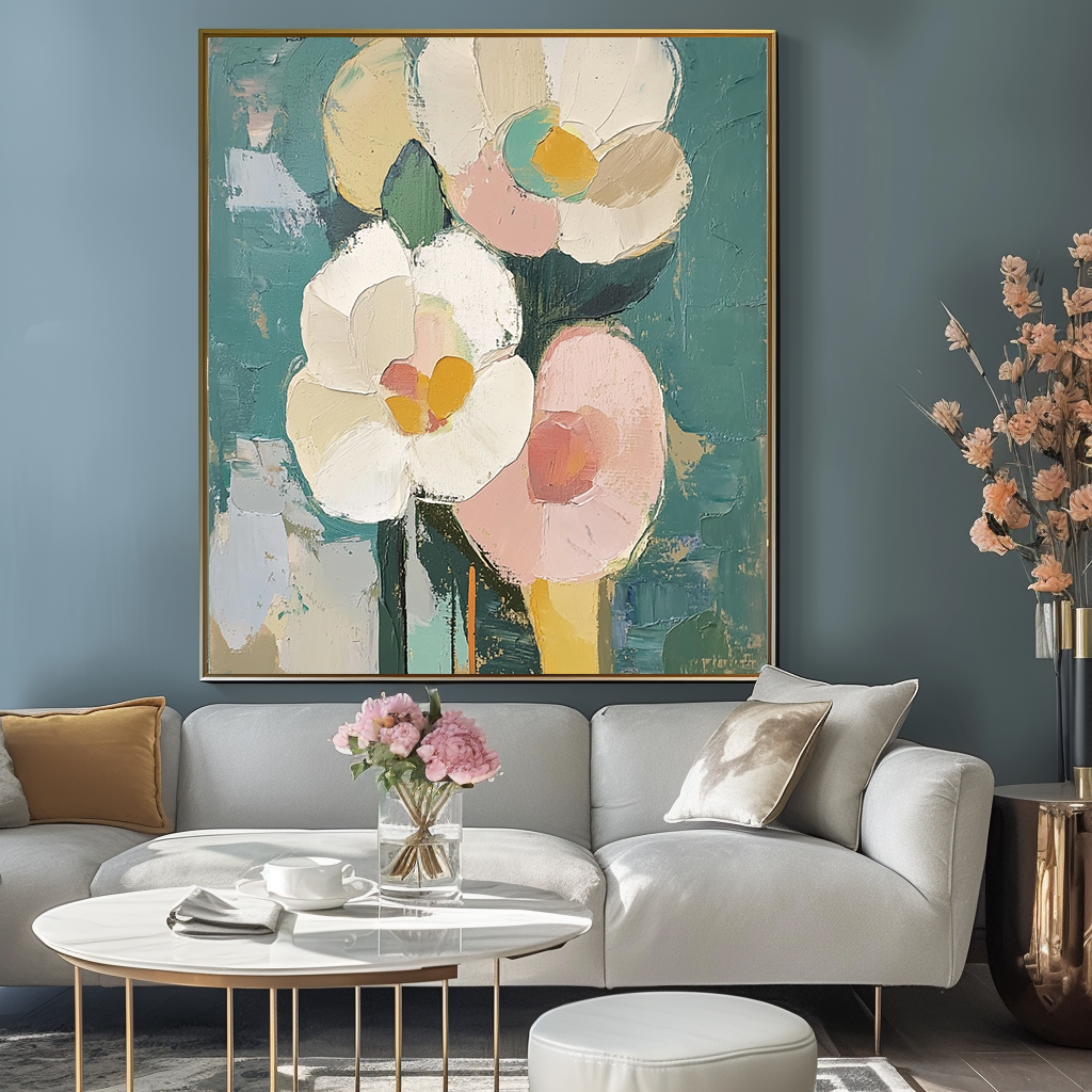 Blooms in Hues Abstract Texture Wall Art Pink and White Flowers