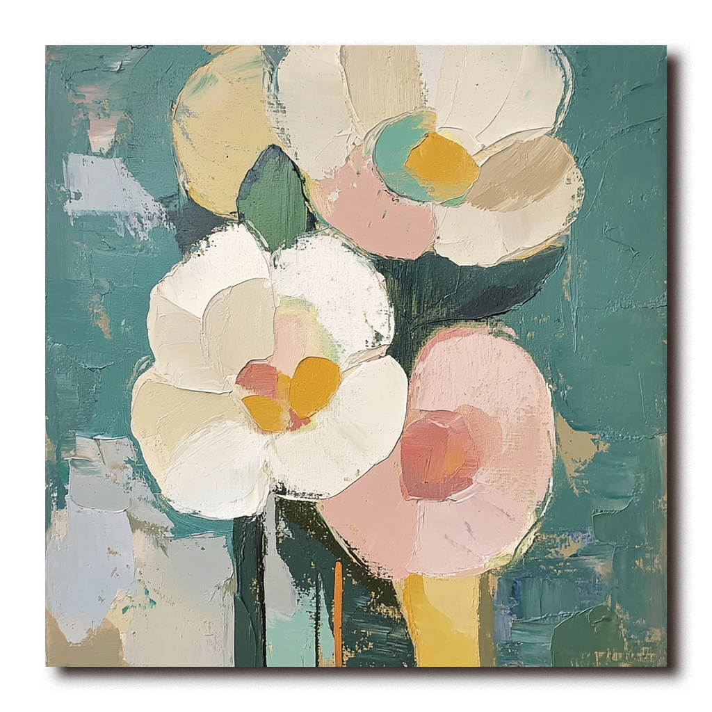 Blooms in Hues Abstract Texture Wall Art Pink and White Flowers