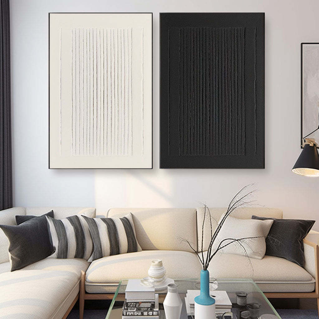Dual Symmetry Set of 2 Minimalist Geometric Stripes Abstract Wall Art