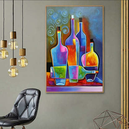 Vibrant Bottles Geometric Abstract Color Bottle Wall Art